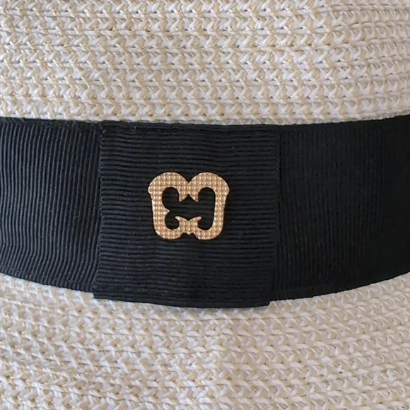 Eric Javits Classic Squishee Straw Packable Fedora Sun Hat Cream/Black - Picture 7 of 11